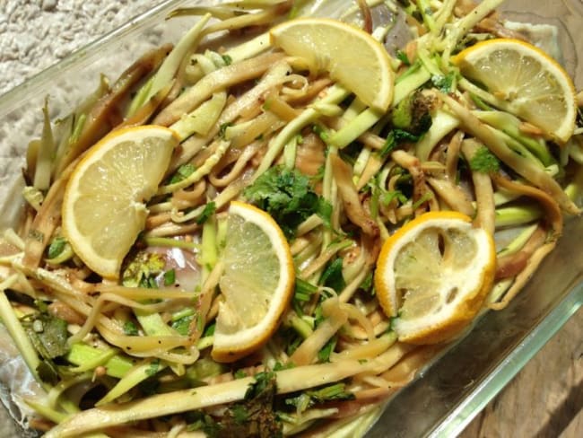 Lieu noir et spaghettis de légumes