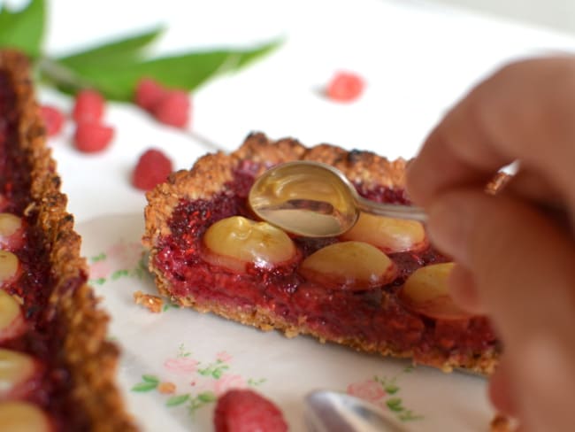 Tarte framboise et raisin blanc