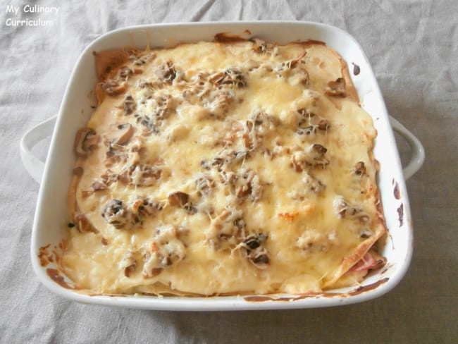 Lasagnes de crêpes jambon, champignons et béchamel