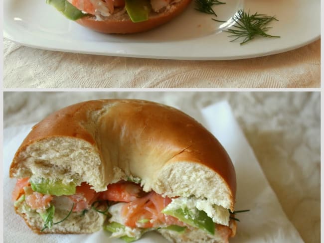 Bagels au saumon fumé, avocat et crevettes