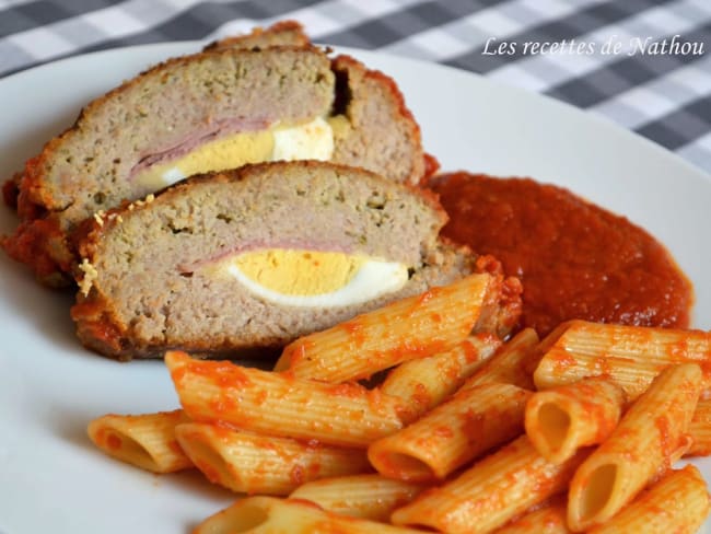 Polpettone et pennes à la sauce tomate