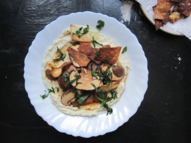 Purée de cocos et champignons marinés