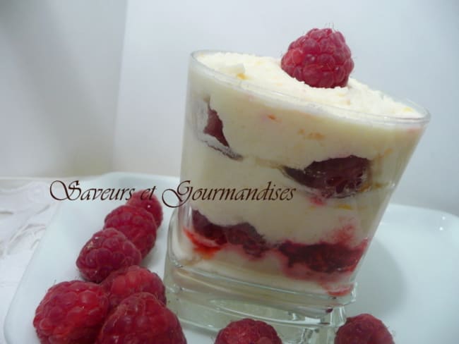 Crème au citron, chocolat blanc et framboises