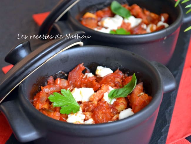 Petites cocottes de ratatouille au chèvre et chorizo