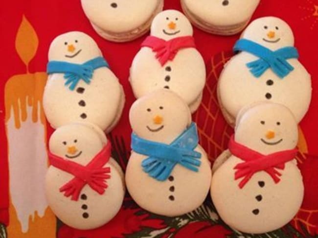 Macarons bonhomme de neige à la crème de marron