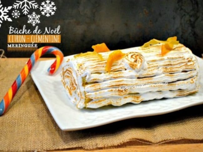 Bûche de noël au citron confit et clémentine meringuée