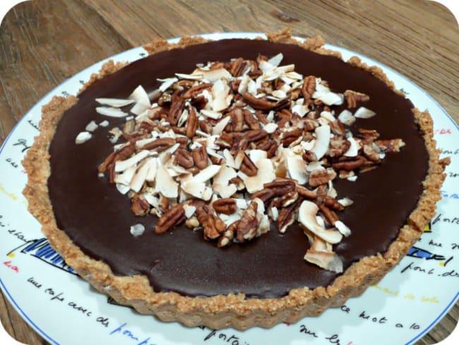 Tarte chocolat, amande et noix de coco