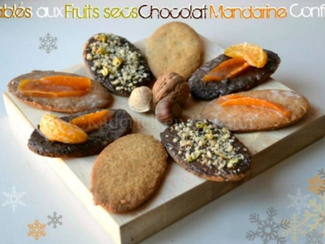 Sablés aux fruits secs, chocolat et mandarines confites