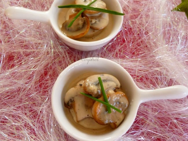 Mini cassolette boudin blanc,champignons et foie gras