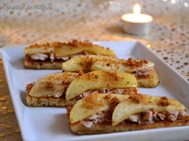 Toasts de pain perdu au foie gras, pomme et spéculoos pour le réveillon