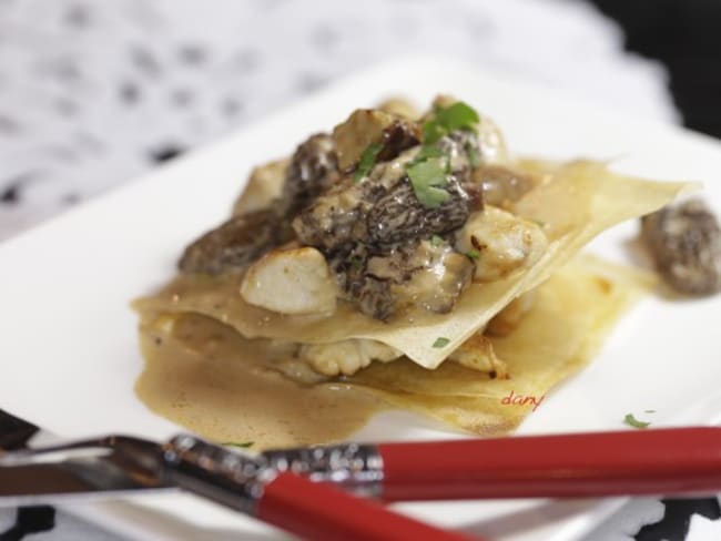 Mille feuilles de dinde aux morilles et au foie gras