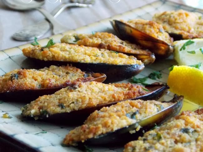 Moules gratinées au four