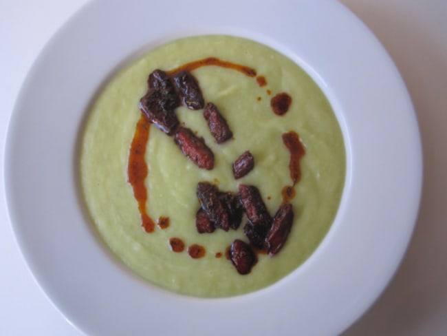 Potage parmentier au chorizo poêlé