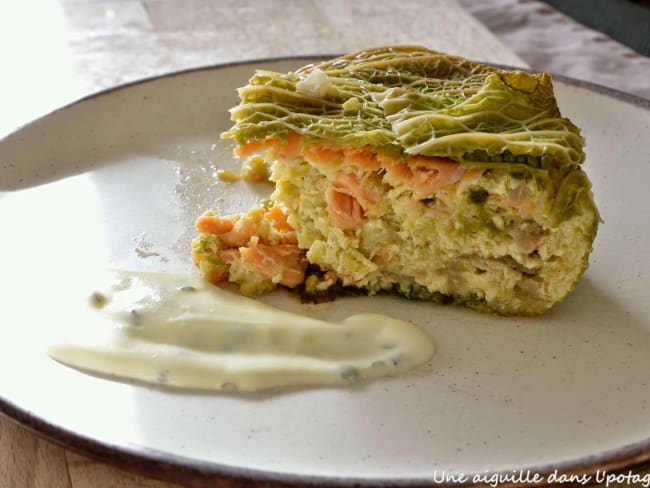 Tourte au chou vert et saumon fumé