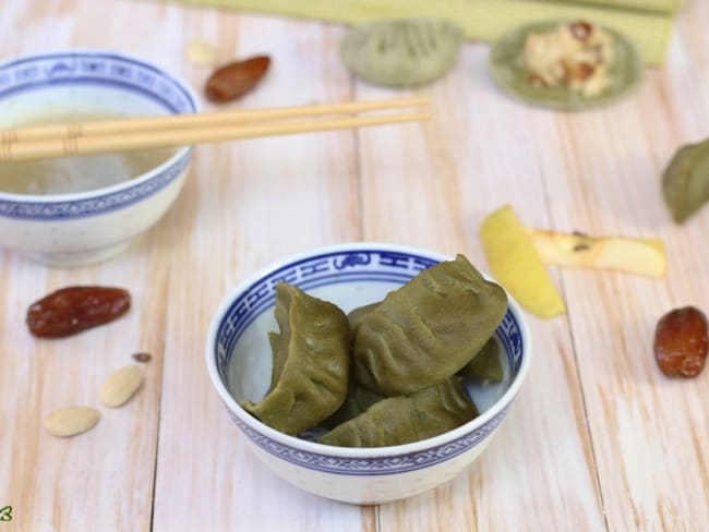 Raviolis chinois au thé matcha et pommes