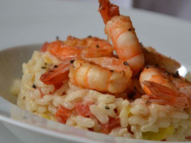 Risotto, carottes, crevettes