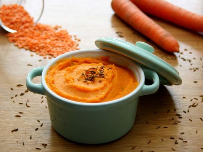 Purée de carottes et lentilles corail au cumin