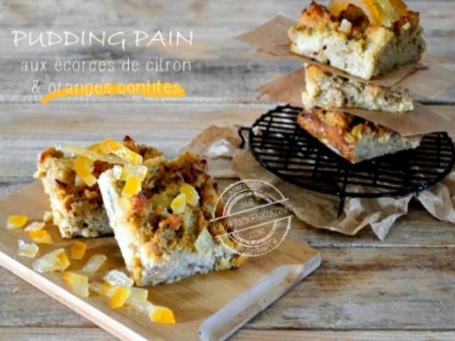 Pudding pain aux écorces de citron et orange confits