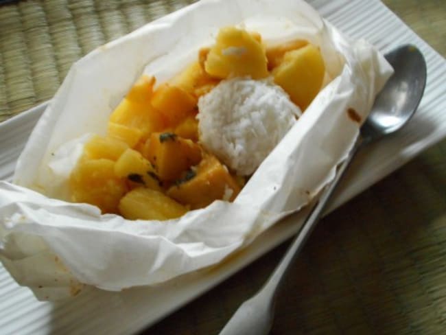 Papillotes de fruits exotiques et perle de coco