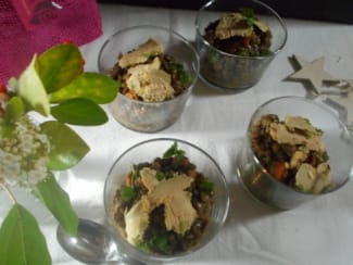 Salade de lentilles et grenade aux copeaux de foie gras