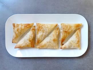 Samoussas au poulet, carottes et raisins secs