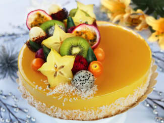 L’Entremets exotique mangue, passion, noix de Coco