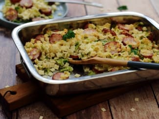 Gratin de crozets au chou, diots de Savoie et Beaufort