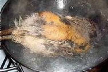 Plumer une poule faisane par immersion - Etape 6