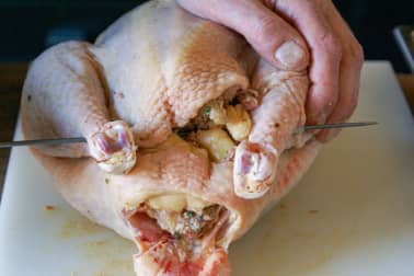 Chapon farci au foie gras : la cuisson - Etape 1