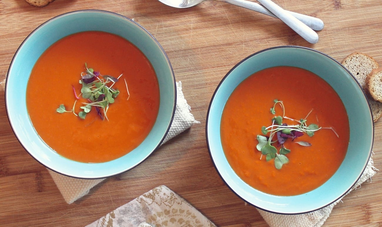 Deux bols de soupe froide à la tomate