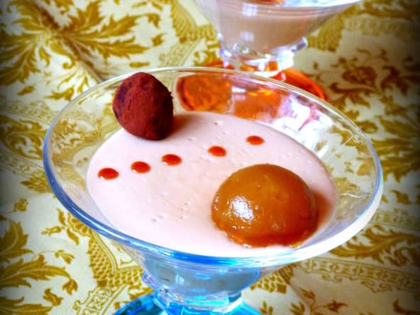 Crème de confiture de lait, truffes et billes de pommes caramélisées