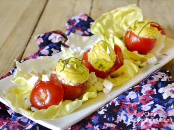 Petites tomates farcies au thon feta et mayonnaise à l'huile d'olive