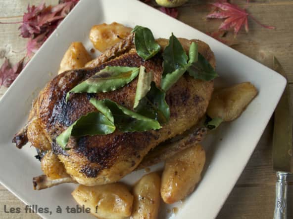 Canette aux poires et laurier
