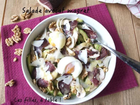 Salade avocat, magret séché et oeuf mollet