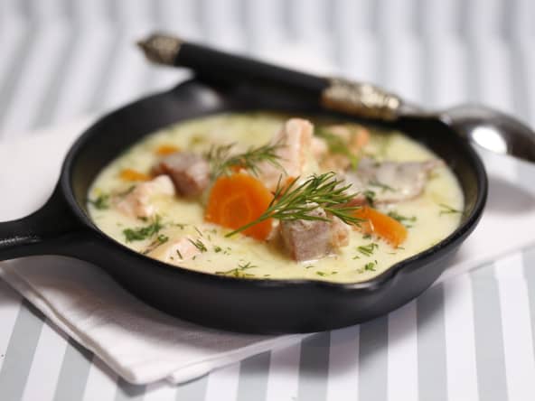 Blanquette de thon et saumon mi cuits à l'aneth