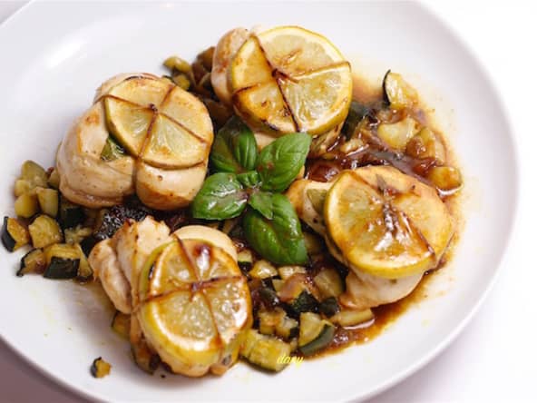 Poulet mariné au citron et basilic