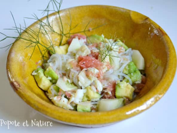 Salade de limande sole au pamplemousse, avocat, fenouil et shirataki de konjac