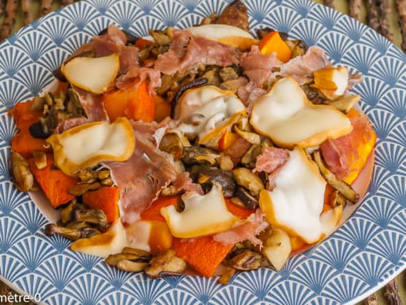 Poêlée de potimarron et cèpes au jambon de Parme et à la scamorza