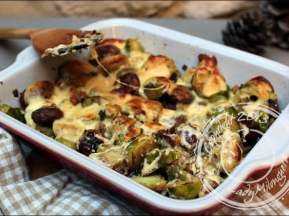 Gratin de choux de Bruxelles aux châtaignes et aux noix