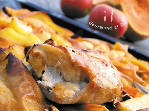 Lapin rôti, butternut, pommes confites