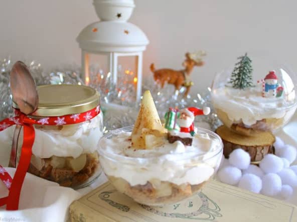Bûche de Noël revisitée en verrine : poires, cacao et cannelle