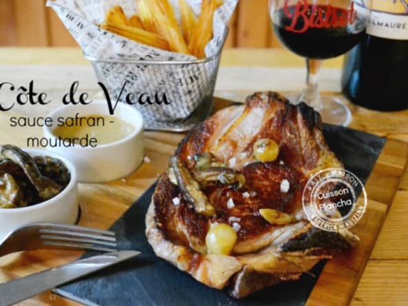 Côte de veau à la plancha et sauce safran, moutarde