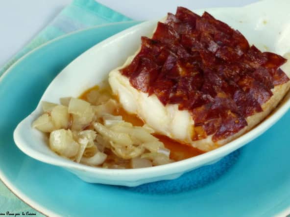Cabillaud en écailles de chorizo et fenouil poêlé au miel