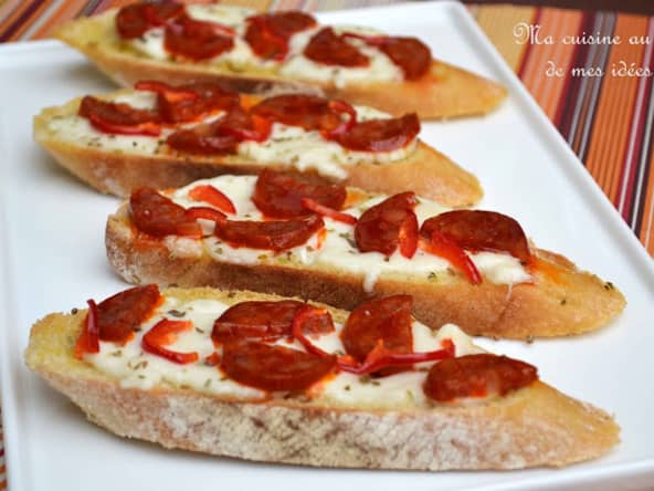 Bruschettas mozzarella, chorizo