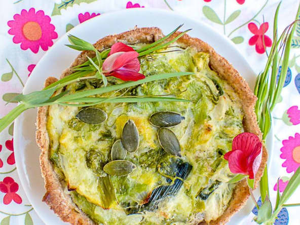 Tarte aux poireaux sauvages vegan et sans gluten