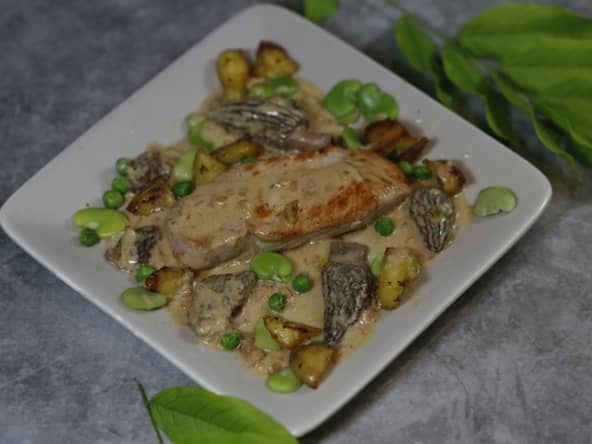 Médaillons de veau aux morilles et légumes