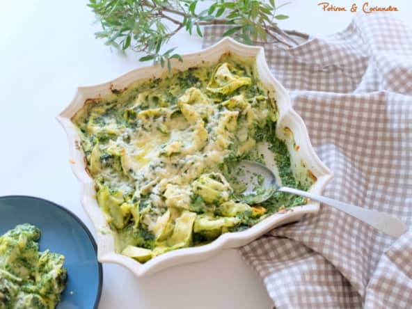 Gratin de tortellinis aux épinards et cresson