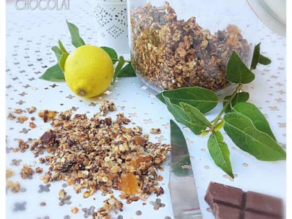Granola maison citron, gingembre, chocolat lait