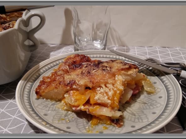 Gratin de potiron, pommes de terre, bacon et lardons