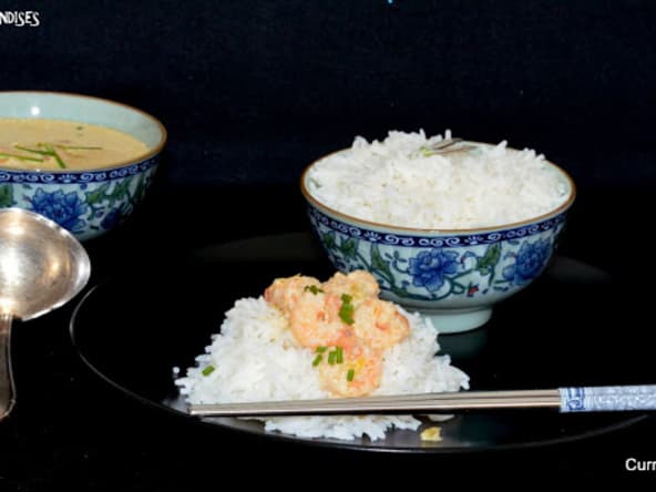 Crevettes au curry rouge et Lait de coco.